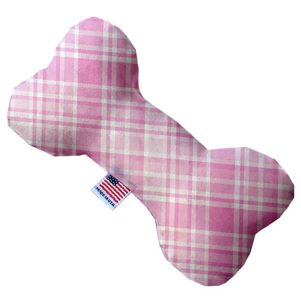 Mirage Pet Products Cupid Pink Plaid Stuffing Free 8 in. Bone Dog Toy 1364-SFTYBN8